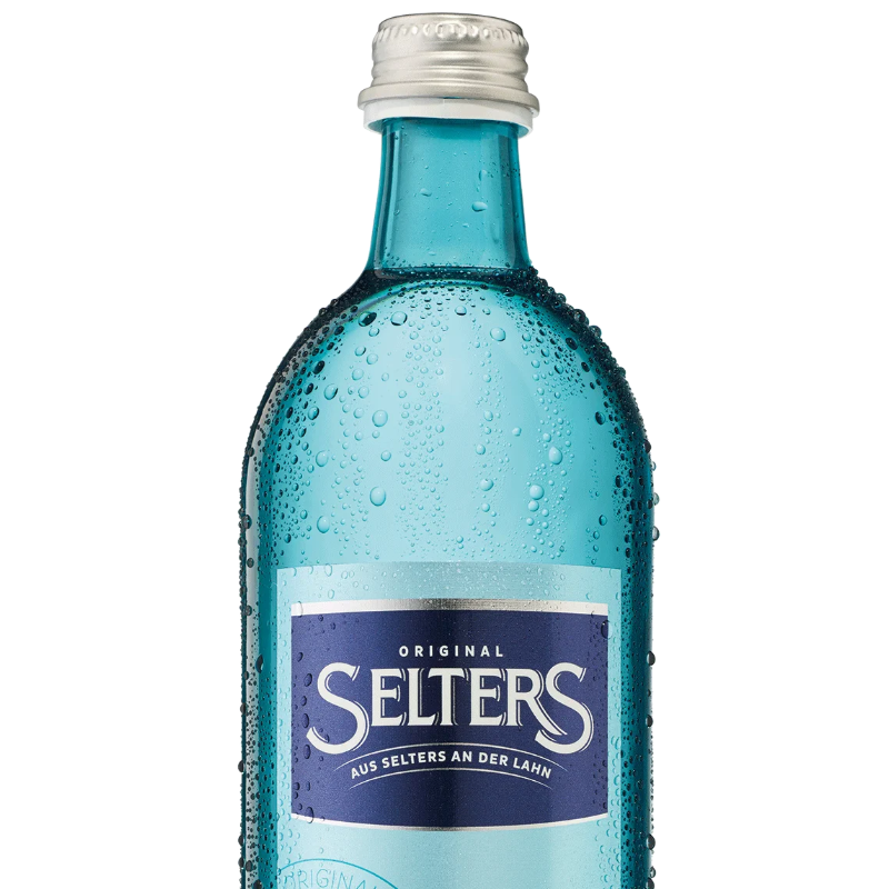 Eine blaue Glasflasche mit Tropfen ist abgebildet, versehen mit einem weißen Deckel.