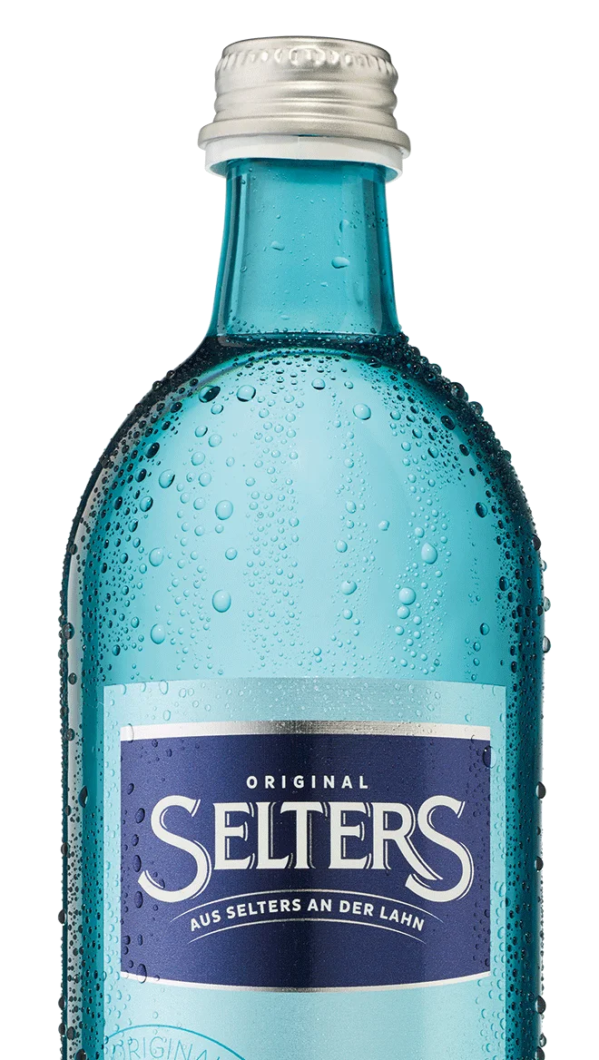 Eine blaue Glasflasche mit Tropfen ist abgebildet, versehen mit einem weißen Deckel.