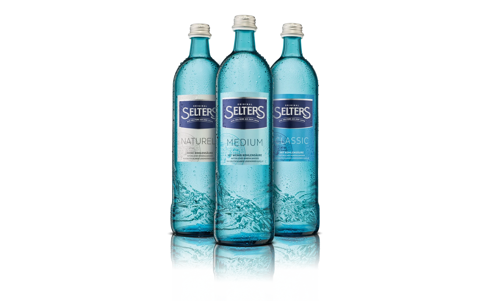 Eine blaue Glasflasche mit Tropfen ist abgebildet, versehen mit einem weißen Deckel.